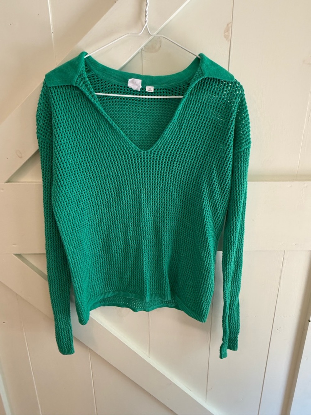 GAP Green Crochet Knit Collared Sweater XS‎ 100% Cotton Open Weave Pullover
